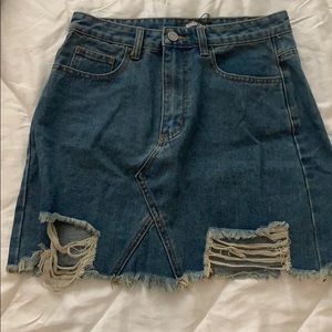 Distressed denim skirt